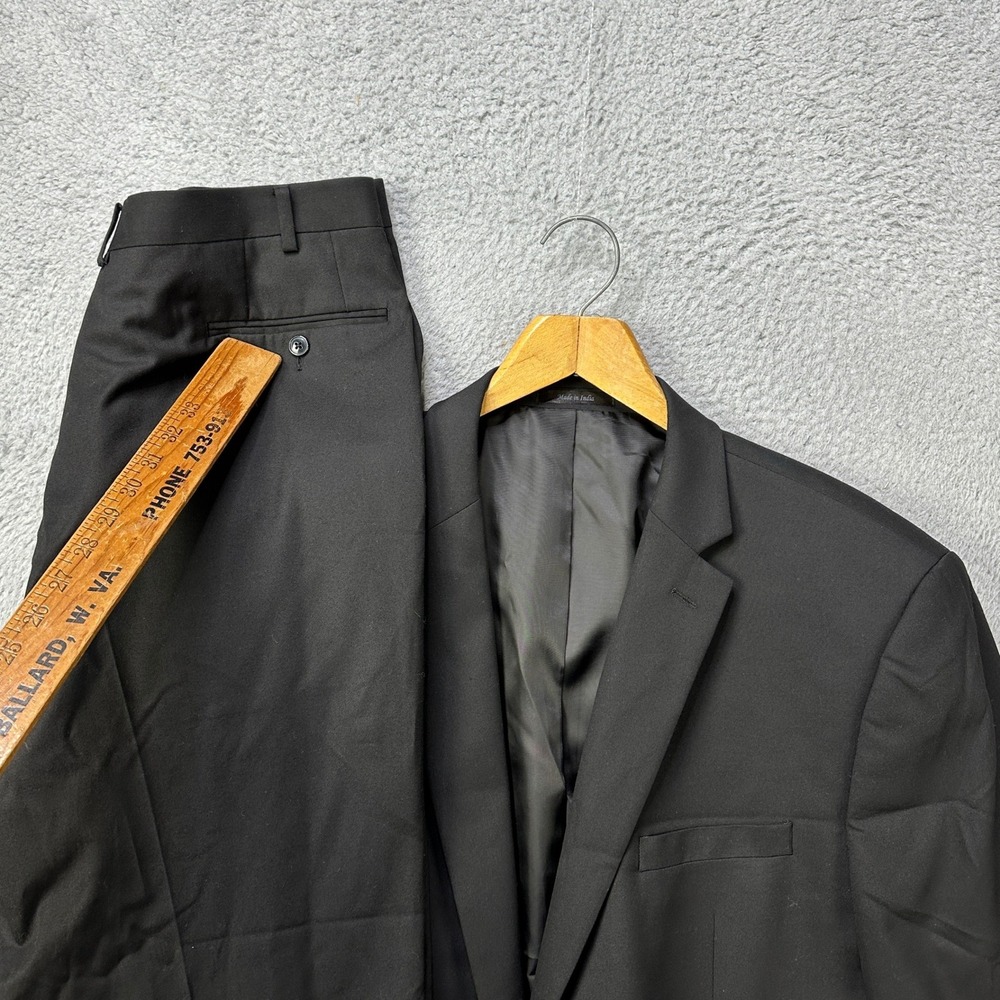 Calvin Klein Mens 48R 42X32 2 Piece Suit Blazer Dress Pants Black Flat Front EUC